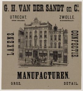 28761 Afbeelding van de voorgevel van het manufacturenmagazijn van de firma G.H. van der Sandt en Co (Oudegracht D ...